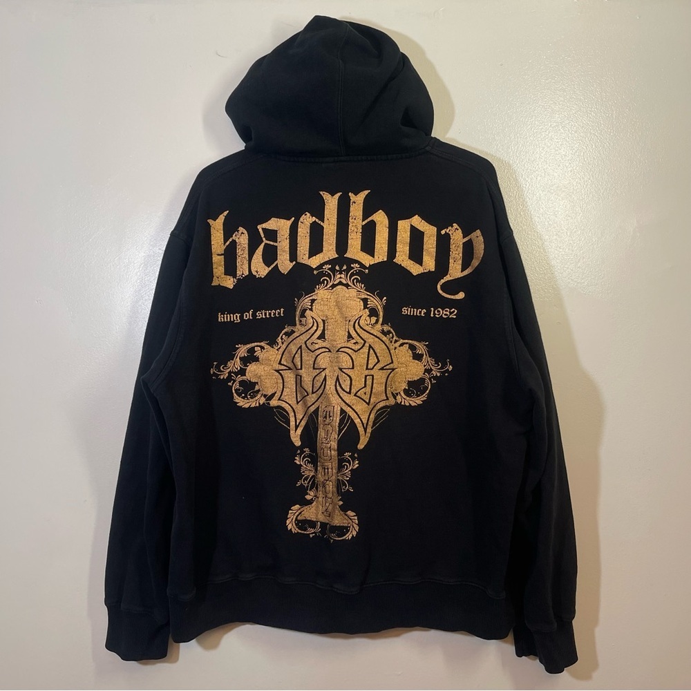 Bad Boy Pro Series MMA Hoodie Black Full Zip - Black & Metallic Gold - Y2K - XXL
